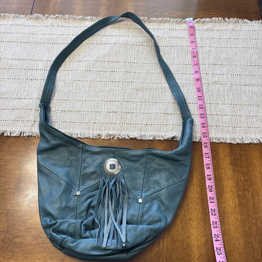 Federico Munoz Made In Mexico Genuine Bovine Leather Green With Fringe Purse - Picture 2 of 8